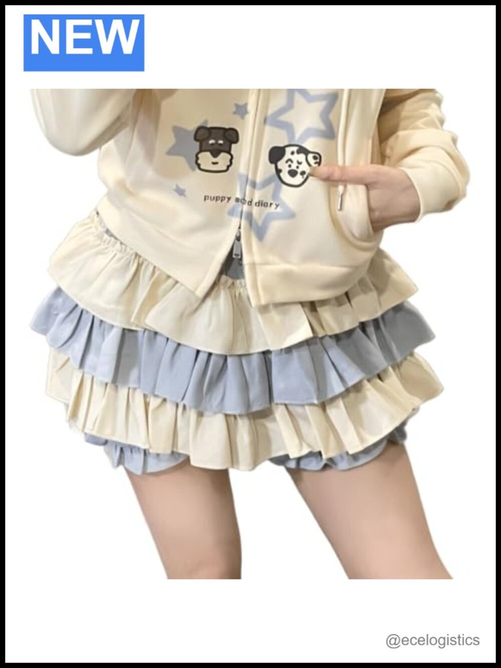 Lolita Pleated Skort with Shorts Tiered Color Block Elastic Waist Kawaii Skirt